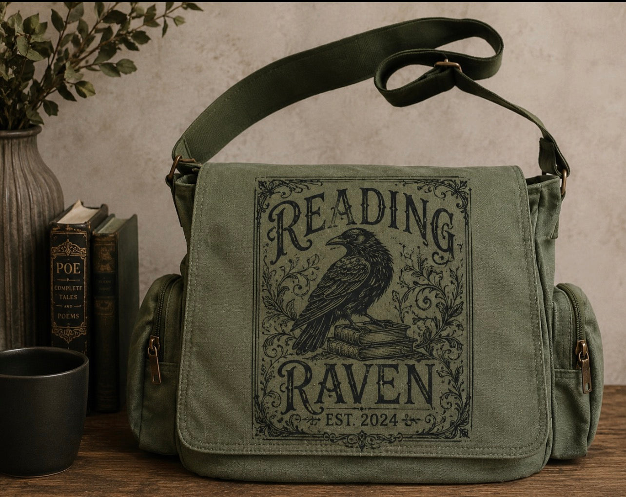 Reading Raven Canvas Messenger Bag